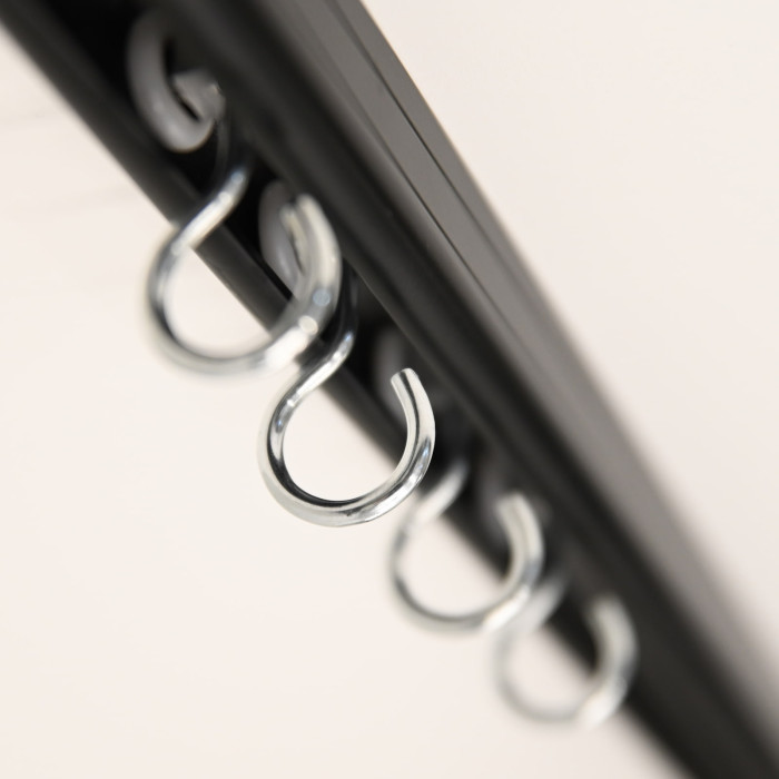 Hardware track and hooks to ceiling mount a curtain in a golf simulator