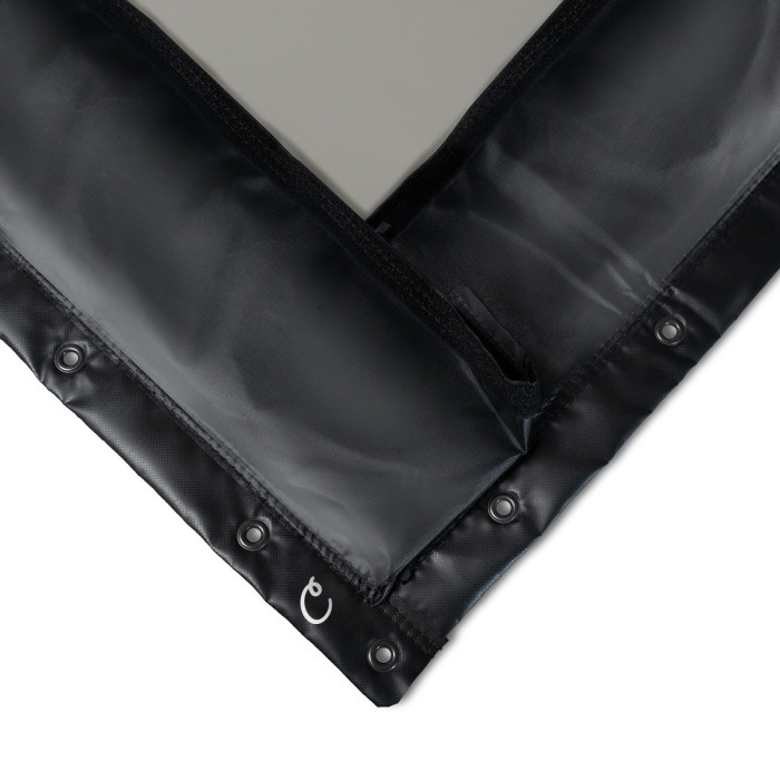 7.7x13 Foot High-Contrast Gray Impact Screen Finished With Black Vinyl Edges and Flaps (Remnant/Clearance) main product photo