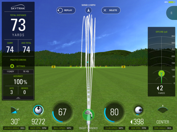 Screenshot of SkyTrak Data Parameters Measured on Driving Range