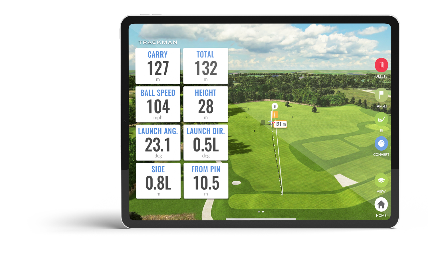 Trackman 4 with training on golf course using tablet