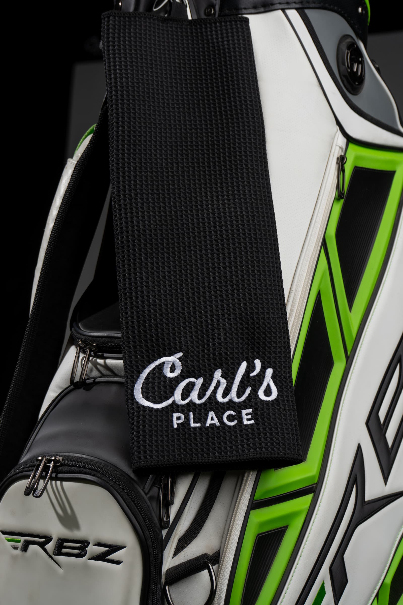 Carl's Trifold Golf Towel on bag