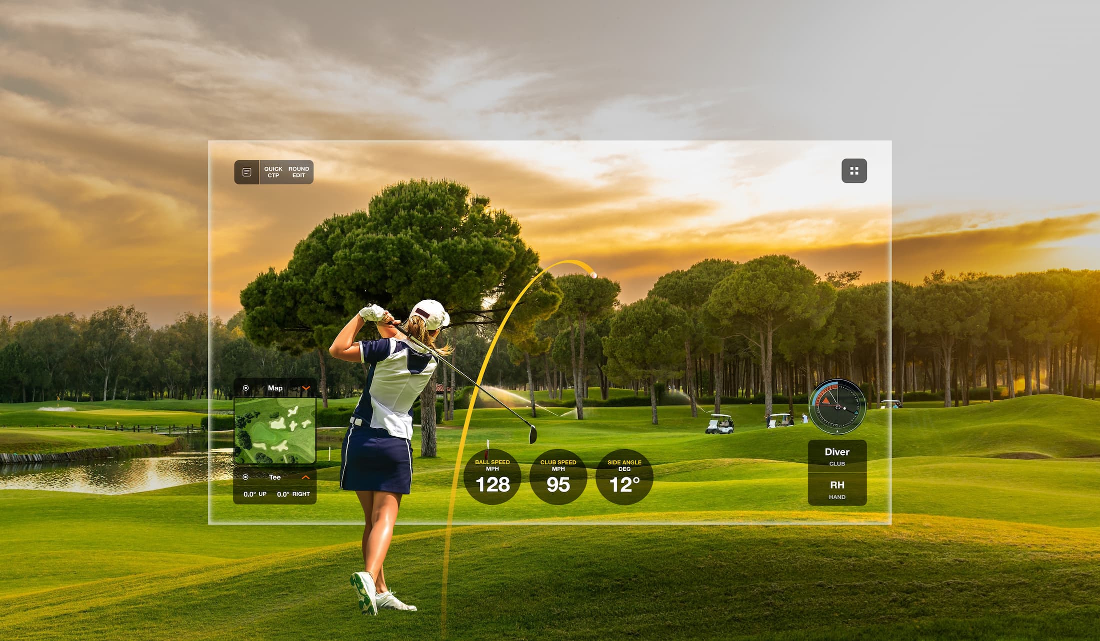 Projection of golf course and golfer
