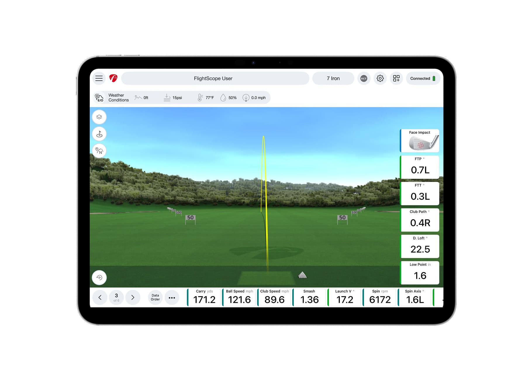 Shot trajectory with environmental optimizer on tablet