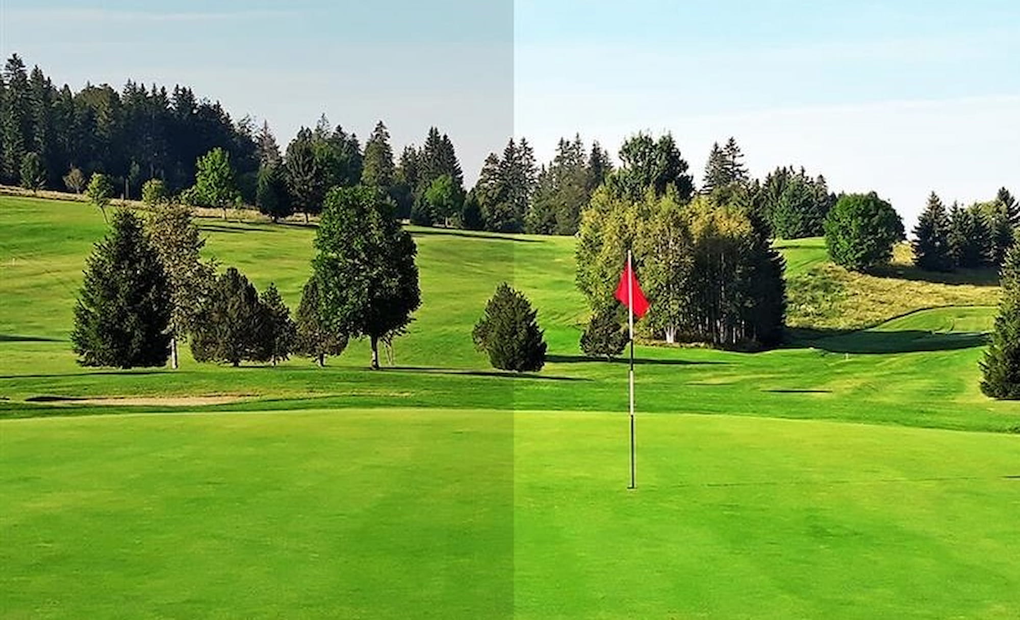 Side by side of golf sim mode on and off