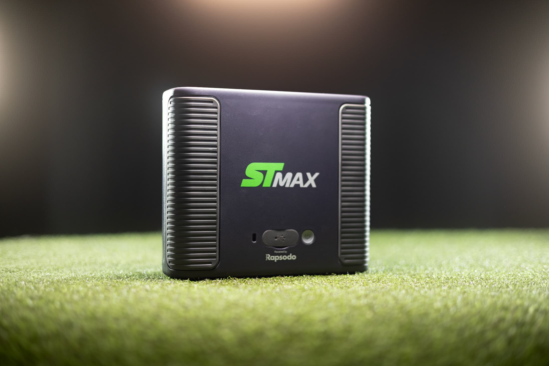 SkyTrak Max launch monitor reverse side on turf